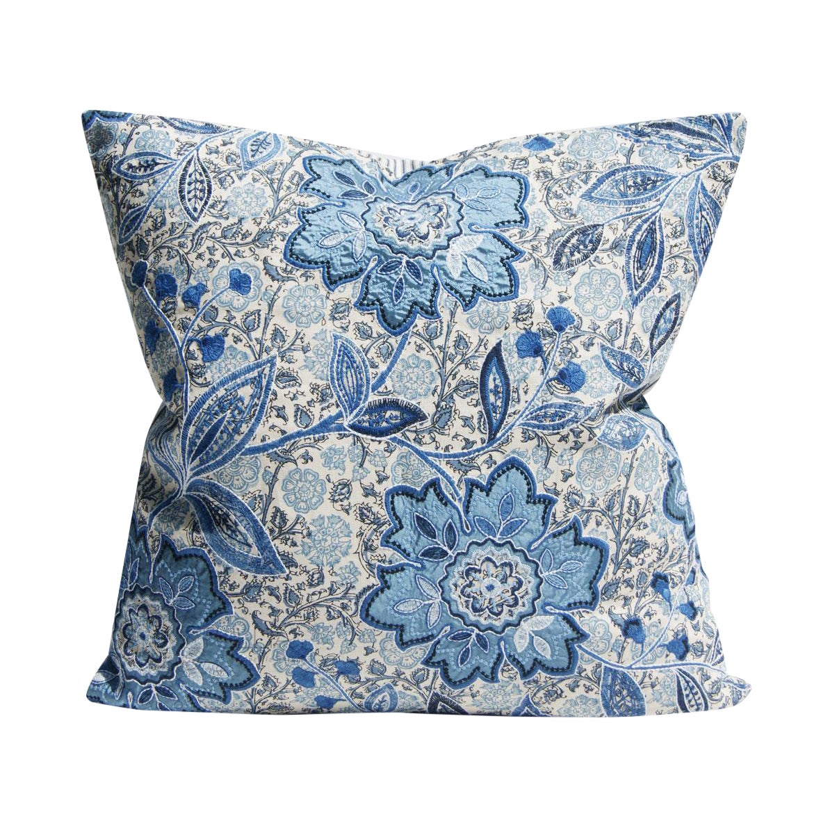 Boho Chic Manuel Canovas Embroidered Floral Indigo Pillow Cover