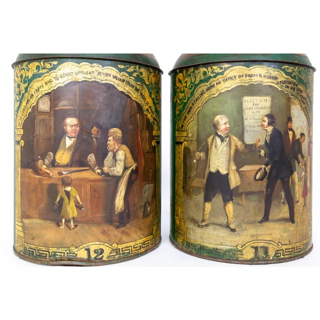 Late 19th Century Large Green Hand-Painted English Tea Canister Lamps - a Pair For Sale In San Francisco - Image 6 of 11
