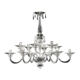 Luxury Transparent Venetian Murano Glass Chandelier For Sale