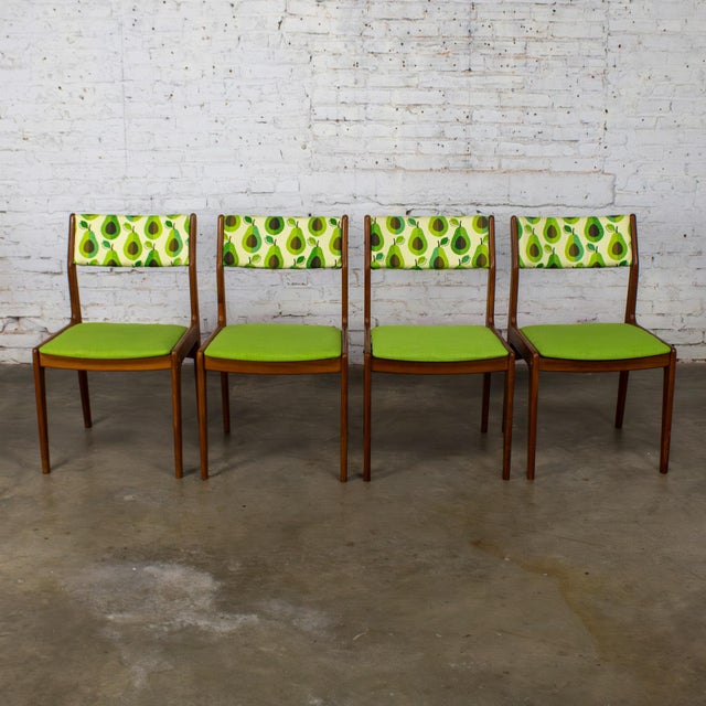 D-Scan 1970’s Scandinavian Modern Dining Chairs by D Scan W/ Teak Frames & Avocado Fabric Set of 4 For Sale - Image 4 of 18