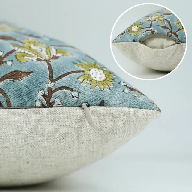 Fabdivine Artisan Block Print Throw Pillow Cover 26x26 Inch Viscose Linen-Nayaab For Sale - Image 4 of 5