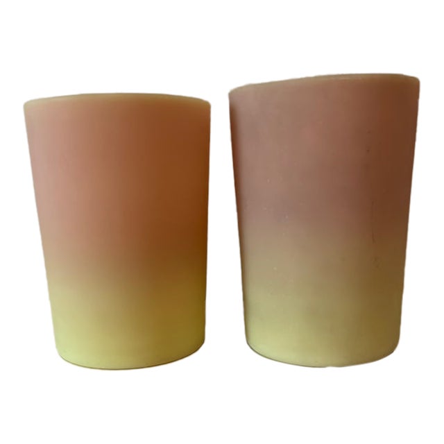 19th Century Victorian Mt. Washington Glass Co. Burmese Uranium Art Glass Tumblers - A Pair For Sale
