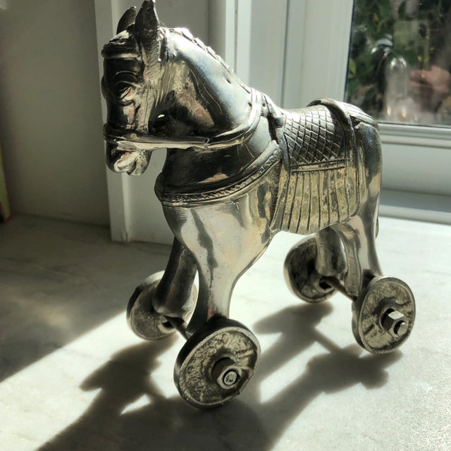 Rustic European Early 20th Century Small Metal Horse on Wheels Sculpture/Toy, Made in India For Sale - Image 3 of 6