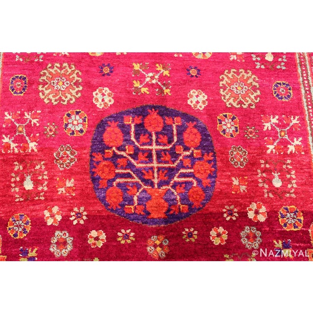 Nazmiyal Collection Vibrant Vintage Silk Pomegranate Khotan Rug For Sale In New York - Image 6 of 13