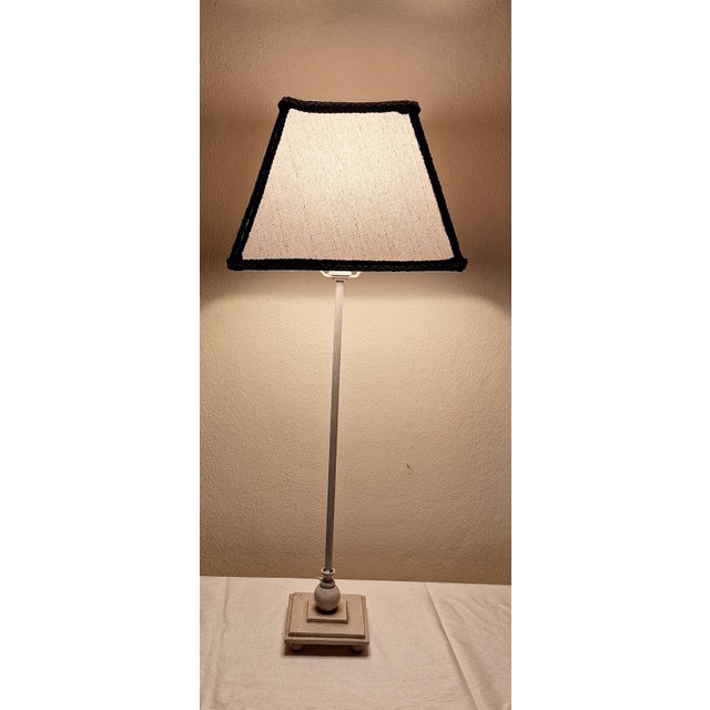 Metal Vintage Table Lamp with Cream-White Metal Base and Fabric Shade, 1990s For Sale - Image 7 of 7