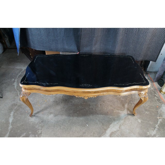 Antique Italian Baroque Venetian Walnut Burl Black Top Glass Dining Table Desk For Sale - Image 6 of 18