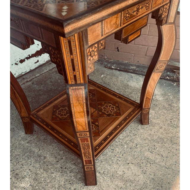 Brown Mid 20th Century Moorish Mother of Pearl Wood Marquetry Inlay Occasional Side Square Tea Table For Sale - Image 8 of 12