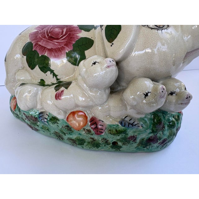 White Vintage 1950s Italian Majolica Pig With Seven Piglets Hand-Painted Ceramic Sculpture For Sale - Image 8 of 10