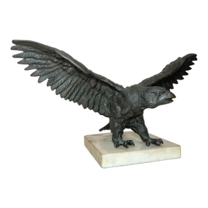 Antique Solid Bronze Marble Open Winged American Bald Eagle Statue Sculpture