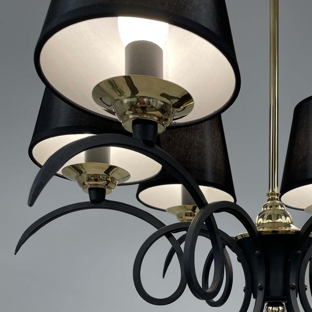 Black Cast Iron and Brass Chandelier, France, 1950s For Sale - Image 13 of 17