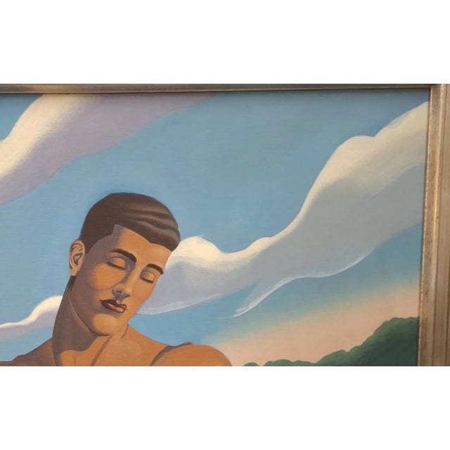 Art Deco Arman Tateos Manookian Attributed Hawaii Artist Large Oil Painting on Canvas For Sale - Image 3 of 10