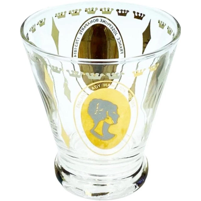 Transparent Vintage Mid-Century Cocktail Gold Royal Lady Portrait Cordial Shot Glasses- Set of 4 For Sale - Image 8 of 12