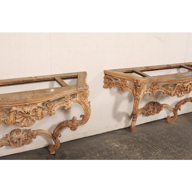 Early 19th Century French Rocaille Carved Marble Top Consoles For Sale - Image 11 of 13