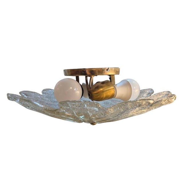 Mid-Century Modern Mid 20th Century Mid-Century Modern Italian Murano Gold "Rugiadoso" Art Glass Semi Flush Mount Ceiling Light For Sale - Image 3 of 9