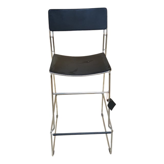 Italian Leather Bar Stool with Chrome-Plated Frame from Arrben, Italy For Sale