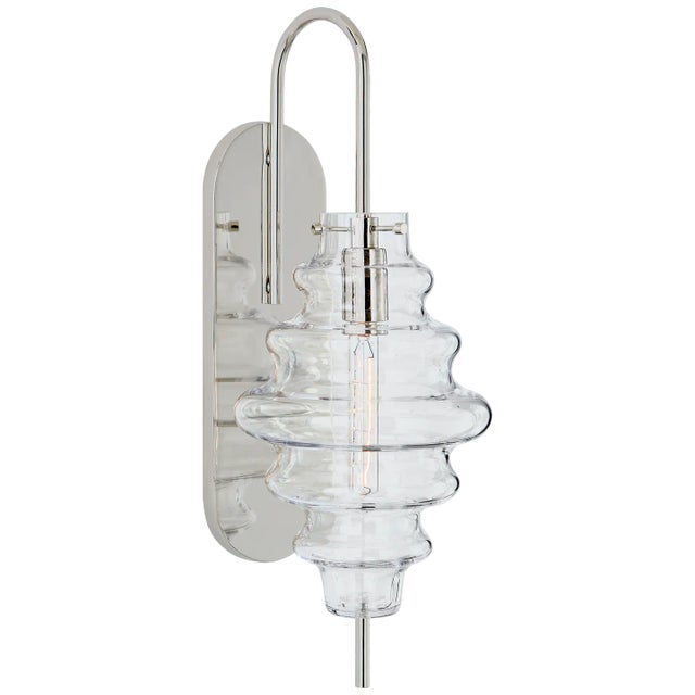 Kelly Wearstler for Visual Comfort Signature Tableau Large Sconce in Polished Nickel with Clear Glass For Sale