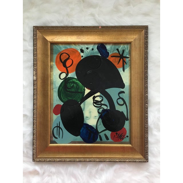 Blue Original Peter Keil Miróvian Style Painting Framed For Sale - Image 8 of 8