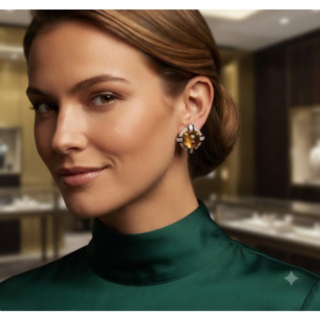 2020s Natural Citrine 8.05cts & Diamond 0.30cts Earring in 14k Gold For Sale - Image 5 of 8