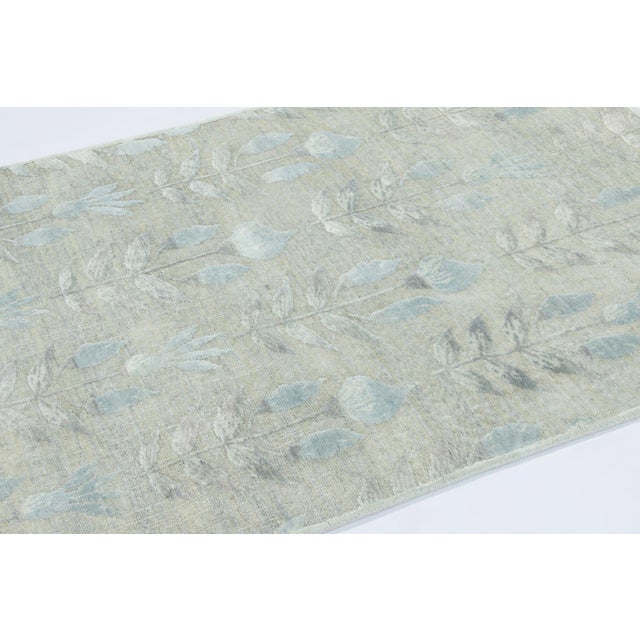Rug & Kilim Rug & Kilim’s Block Print Rug With Beige-Gray and Steel Blue Florals For Sale - Image 4 of 7