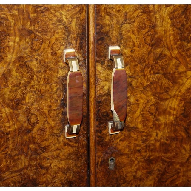 Brown English Art Deco Burr Walnut 2-Door Wardrobe with Shelves, 1930s For Sale - Image 8 of 18