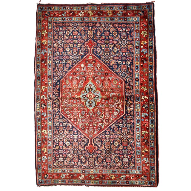 1900s Handmade Antique Persian Bidjar Rug 4.5' X 5.6' For Sale