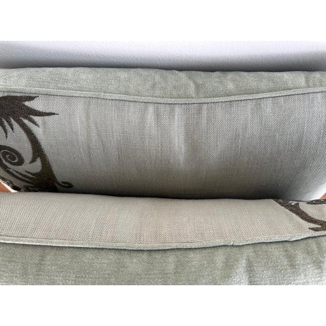 Textile Custom Embroidered Linen Pillows, Rococo Revival Style, Italy, Pair For Sale - Image 7 of 9
