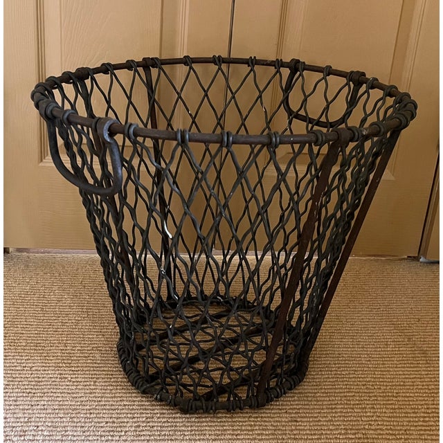 Large Antique Early 20th Century Heavy Gauge Industrial Wire Work Basket With Handles for Garden or Hearth For Sale - Image 14 of 17