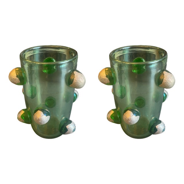 Green Dots Vases with Gold by Colizza, Set of 2 For Sale