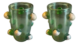 Green Dots Vases with Gold by Colizza, Set of 2