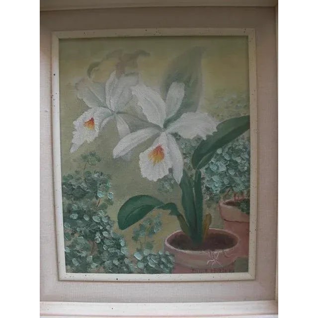 Shabby Chic Late 20th Century White Iris Floral Still Life Painting, Framed For Sale - Image 3 of 8