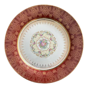 Vintage Orange Rose Plate Vermillion Rose Triumph American Limoges 22k Gold Band