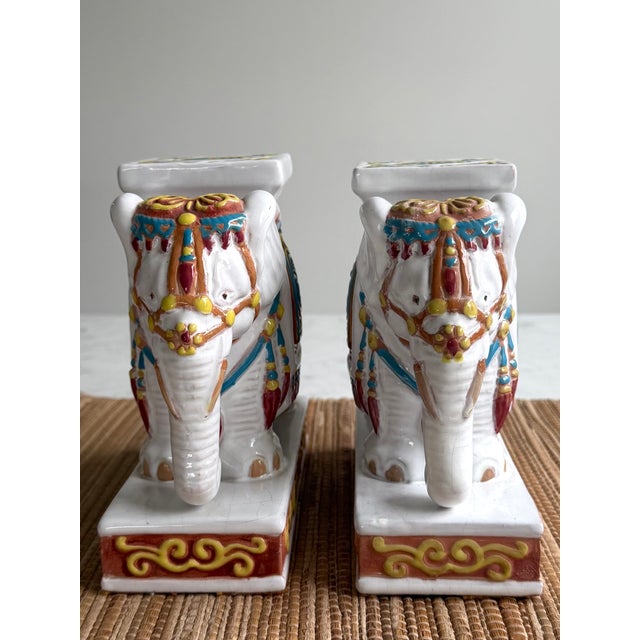 Vintage Chinese Tabletop Elephant Plant Stands / Bookends - A Pair For Sale - Image 4 of 11