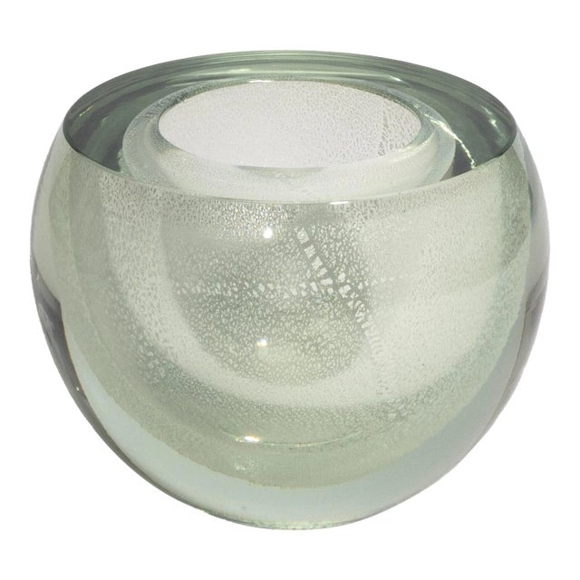 Hand Blown Murano Sphere Vase in Clear With Silver Flecks Small For Sale