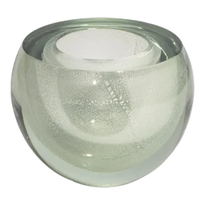 Hand Blown Murano Sphere Vase in Clear With Silver Flecks Small