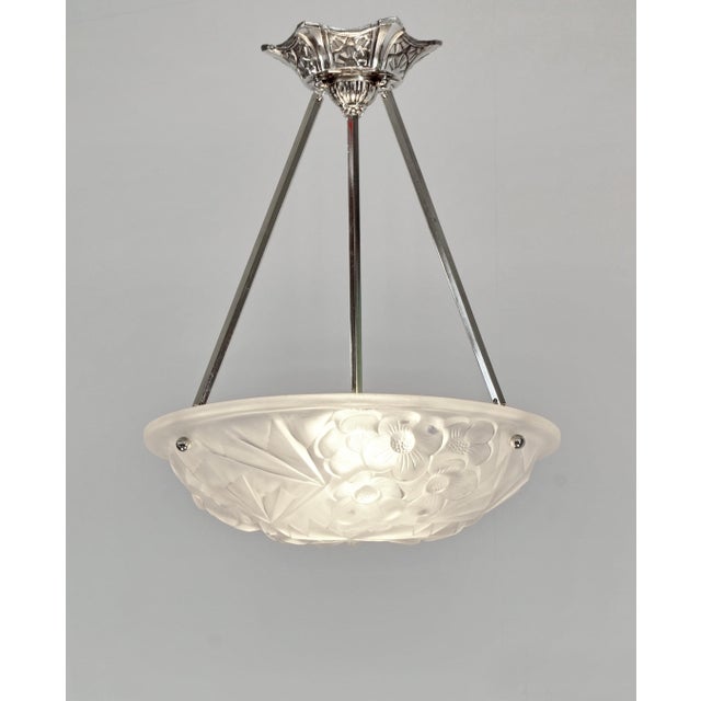 FRANCIS HUBENS A nickel-plated bronze or solid brass 1925-35 French art deco ceiling fixture with a Hubens bowl made by...