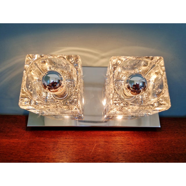 Mid-Century Modern Ice Cube Double Wall Light in Chromed Metal and Glass from Peill & Putzler, 1970 For Sale - Image 3 of 18