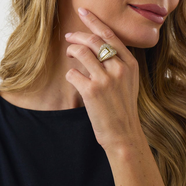 1980s Vintage 4.00 Carat Diamond 18k Yellow Gold Cocktail Ring, Size 6.25 For Sale - Image 5 of 6