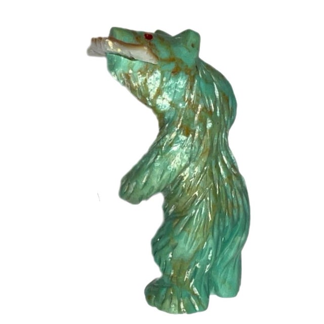 Carved Turquoise Bear With Fish Fetish - Zuni or Zuni Style For Sale - Image 4 of 6