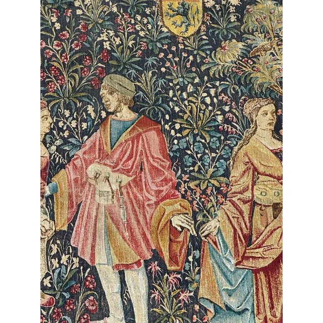 Blue French Aubusson Style Screen Printed Hand Tapestry, 1960s For Sale - Image 8 of 18