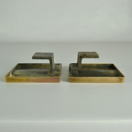 Vintage Architectural Push and Pull Bronze Door Handle Square, 1970s, Set of 5 For Sale - Image 13 of 15