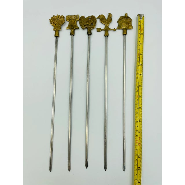 Vintage Mid-Century Americana-Themed Brass & Stainless Steel Skewers- Set of 5 For Sale - Image 9 of 11
