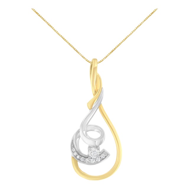 Espira 10K Two-Tone Yellow & White 1/6 Cttw Brilliant-Cut Diamond Layered Spiral 18" Pendant Necklace (H-I Color, I2-I3 Clarity) For Sale