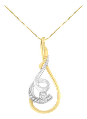 Espira 10K Two-Tone Yellow & White 1/6 Cttw Brilliant-Cut Diamond Layered Spiral 18" Pendant Necklace (H-I Color, I2-I3 Clarity)
