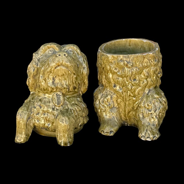 19th Century Antique Jérôme Massier Majolica Dog Tobacco Jar, French Figural Container For Sale - Image 5 of 10