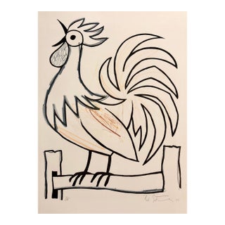 Bob Stanley, Mod Rooster Drawing 1970s Pop Art Lithograph Hand Signed For Sale