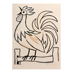 Bob Stanley, Mod Rooster Drawing 1970s Pop Art Lithograph Hand Signed