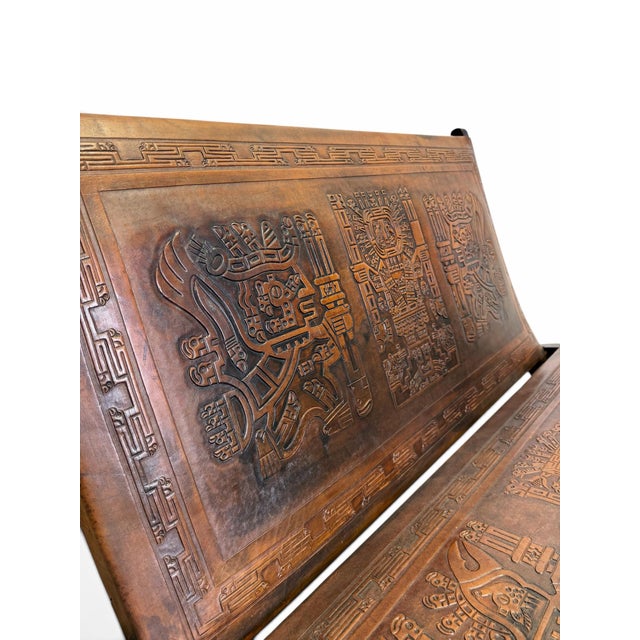 Mid-Century Modern Mid-Century Attributed Angel Pazmiño Stamped Leather X-Frame Loveseat Settee For Sale - Image 3 of 8