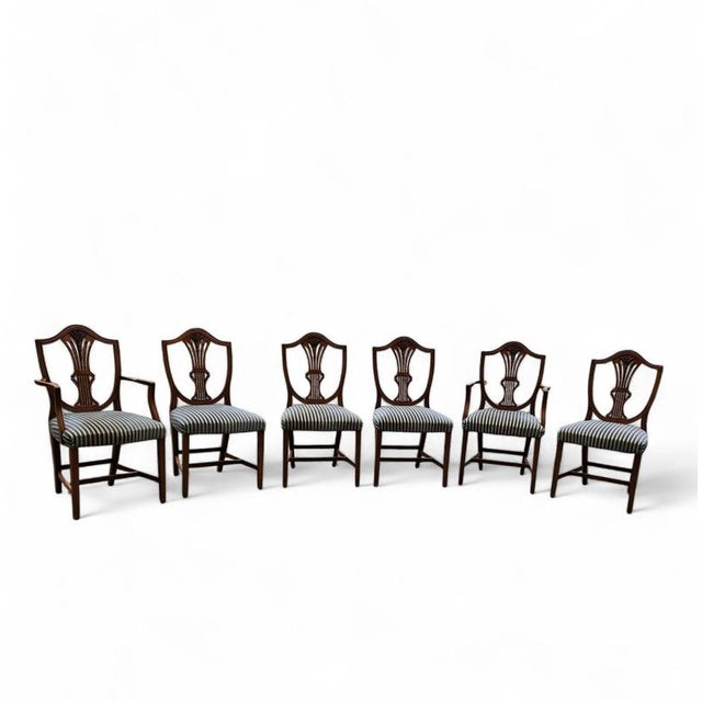 6 x Hepplewhite mahogany dining chairs / 1920s 2 x armrest Height 95Width 55Depth 45 Seat height 50 cm