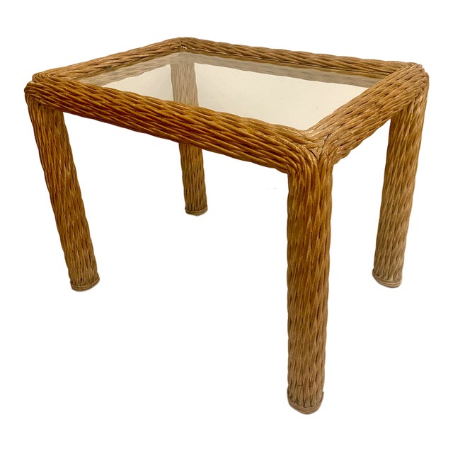 Relocation Super Sale! 1980s Twisted Rattan Modern Coastal Style Side Table For Sale