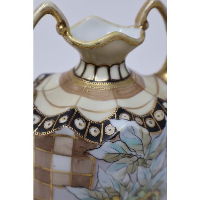 Noritake Antique Morimura Nippon Art Nouveau Floral Porcelain Vase With Raised Gilt Beading, Circa 1915 For Sale - Image 4 of 18